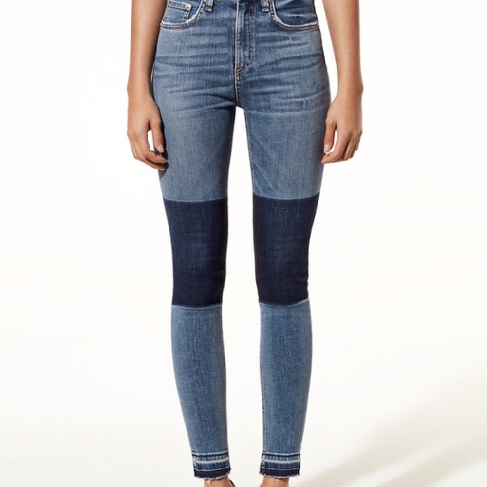 rag & bone Blue Skinny Jeans with Color-Block Design
